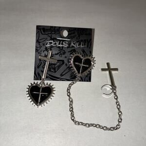 Dolls Kill Earrings Jewelry Goth Punk Metal Cross